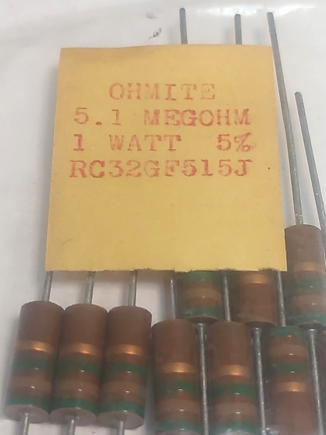 Ohmite RC32GF515J 5.1Meg Ohm 1W 5% Carbon Comp Resistor NOS USA 10Pcs