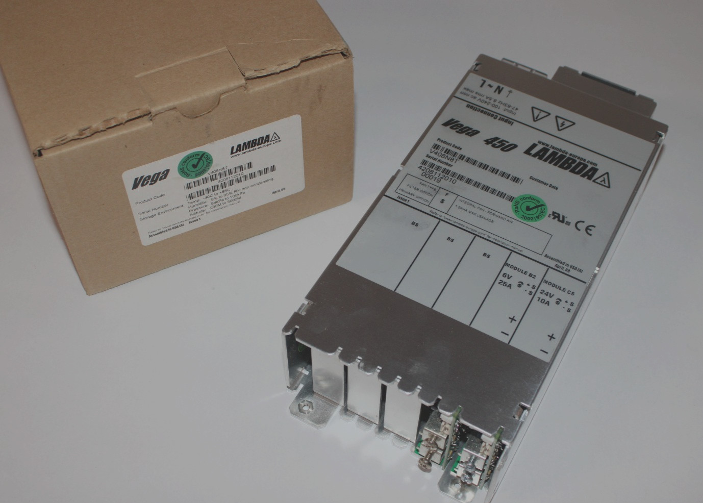 TDK-LAMBDA VEGA 450 V408N8T 450W MODULAR AC-DC POWER SUPPLY B2 6V 25A C5 24V 10A