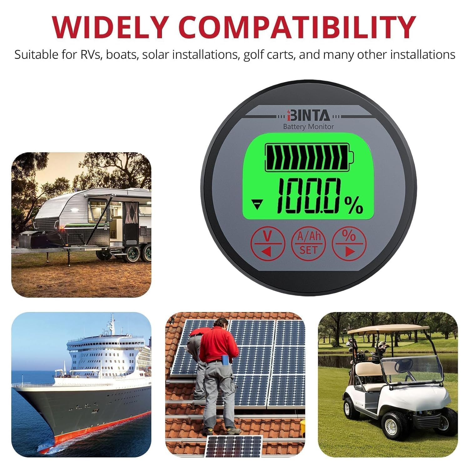 Battery Monitor with Shunt 8-120V 0-500A Voltmeter Ammeter, Voltage Current Mete
