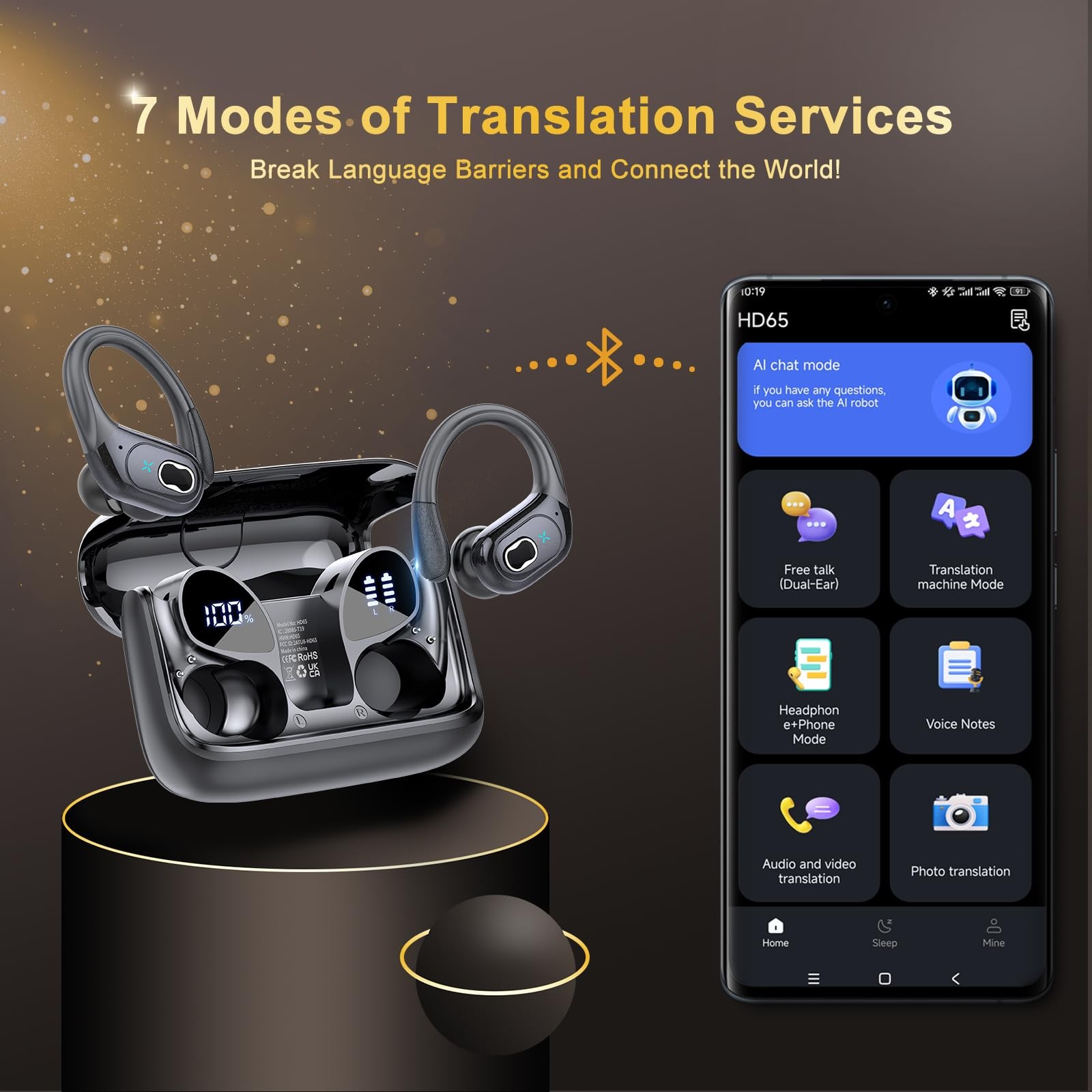 AI Translation Earbuds Real Time, 164 Language Translator Earbud 3-in-1 Bluet…