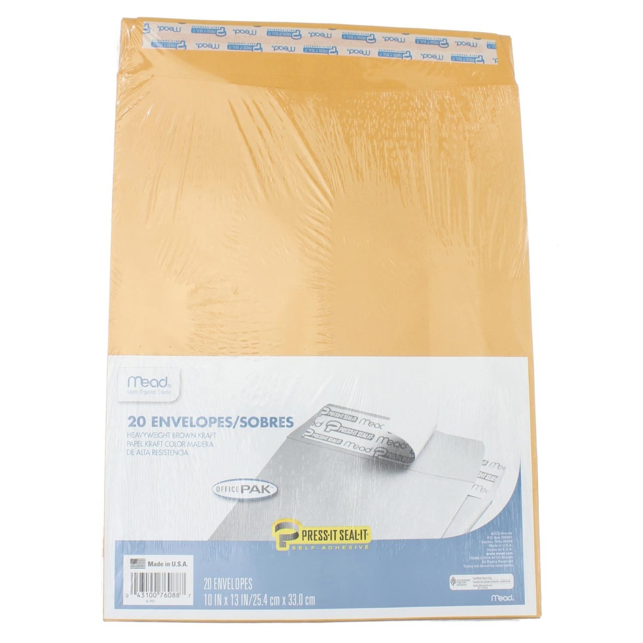 5 Pack Mead Press-It Seal-It Envelopes, 10in X 13in, 20 Ct