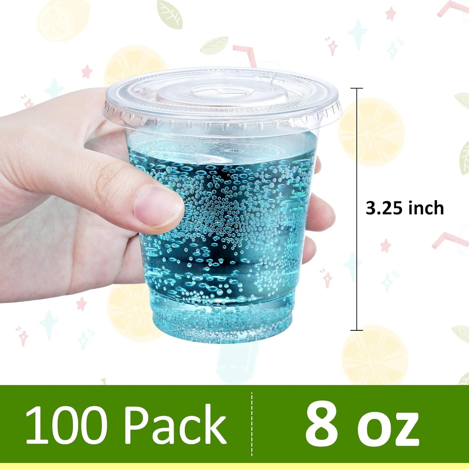 Eupako 8 oz Plastic Cups with Lids 100 Sets, 8 Ounces, 8 OZ (Pack of 100)