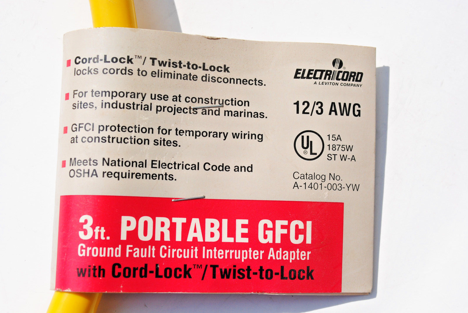 GFCI Adapter Cord 15A-125V Straight Blade Female Conn. & 20A-125V Locking Plug