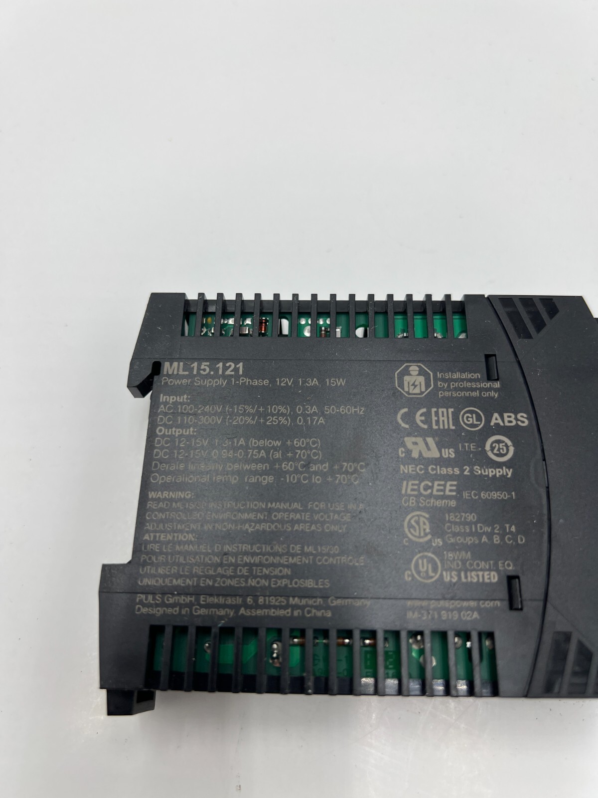 Puls ML15.121 DC Power Supply, 100/240V AC, 12/15V DC, 15 W, 1.3 A, DIN Rail
