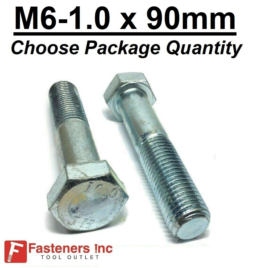 M6-1.0 x 90mm Metric Hex Cap Screws Bolts Zinc Grade 10.9 (Choose Pkg Qty’s)
