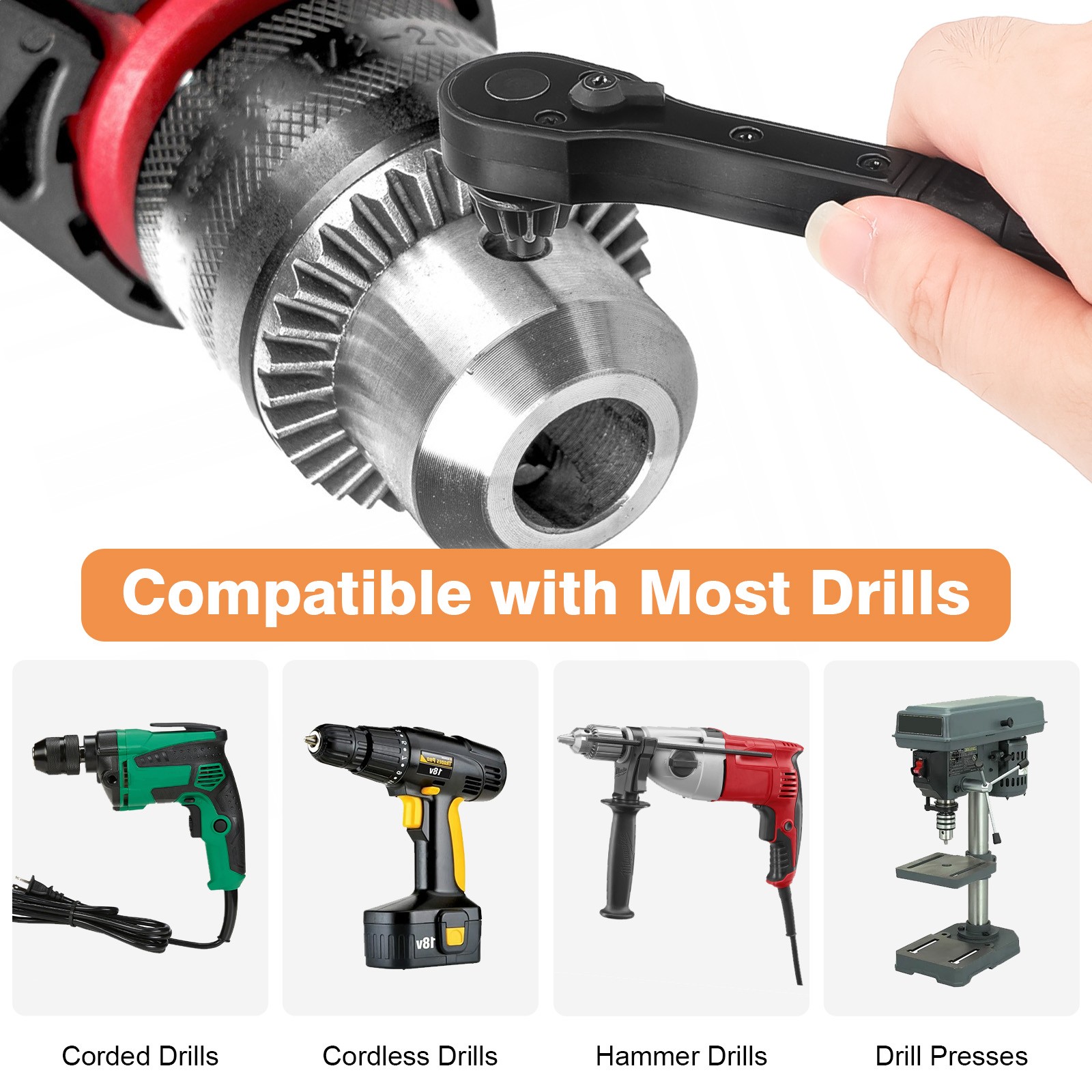 2-in-1 Ratchet Drill Chuck Key Wrench Universal Drill Chuck Key Replacement Tool
