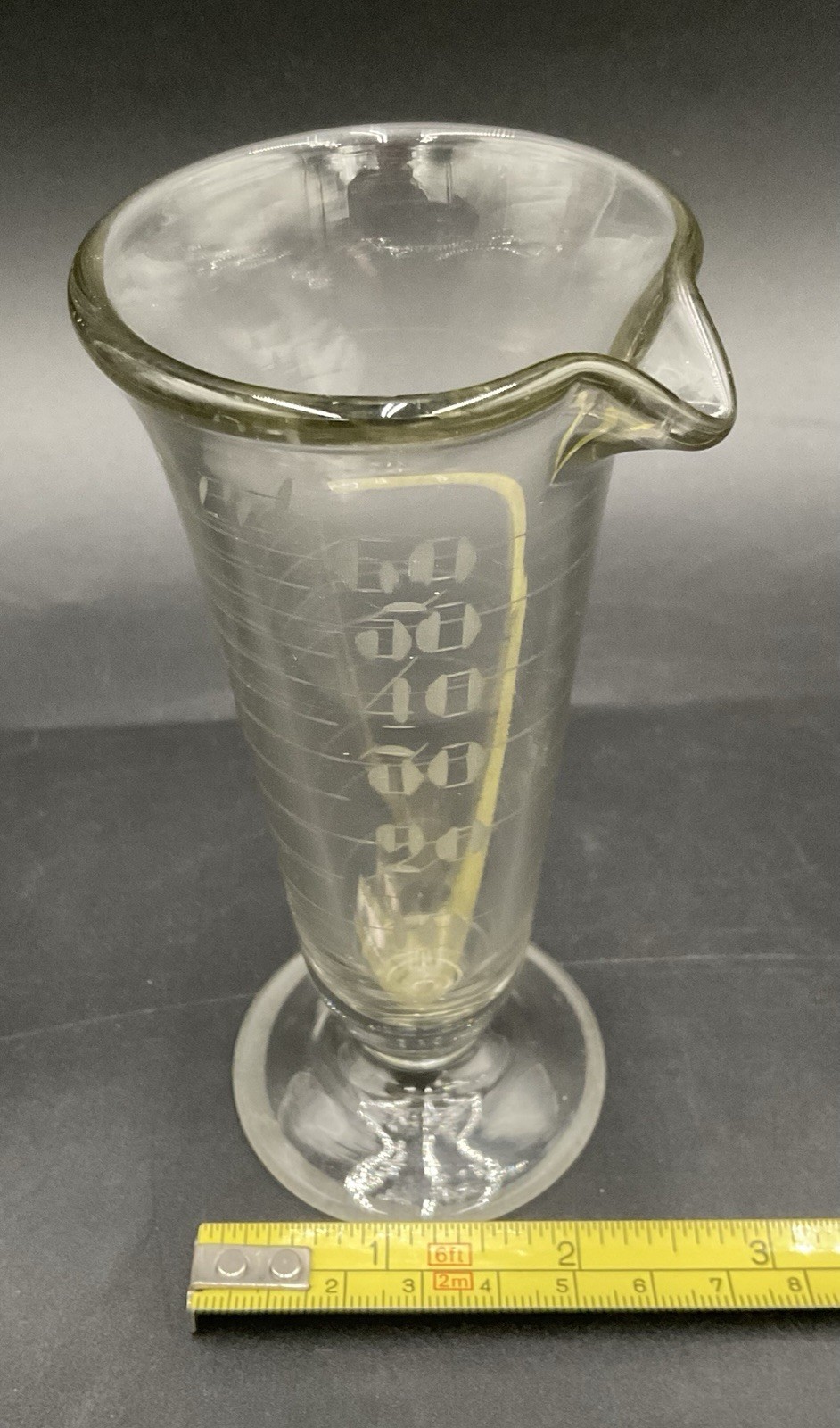 VTG Armstrong Cork Company Laboratory 60cc Etched Glass Beaker Footed 5.25”