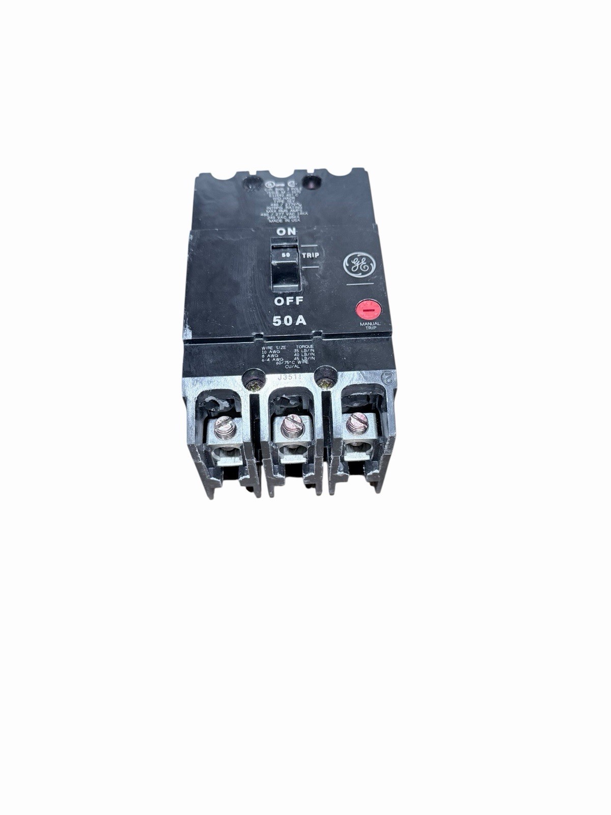 GE TEY350 50A 480Y/277V 3 Pole Circuit Breaker Q-Line Bolt-On