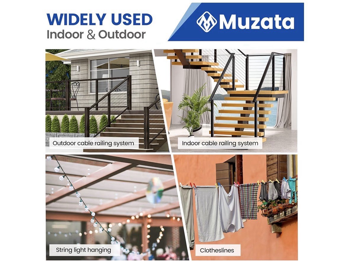 Muzata 1200 ft 1/8″ Black Stainless Steel Cable Railing System Hardware T316 New
