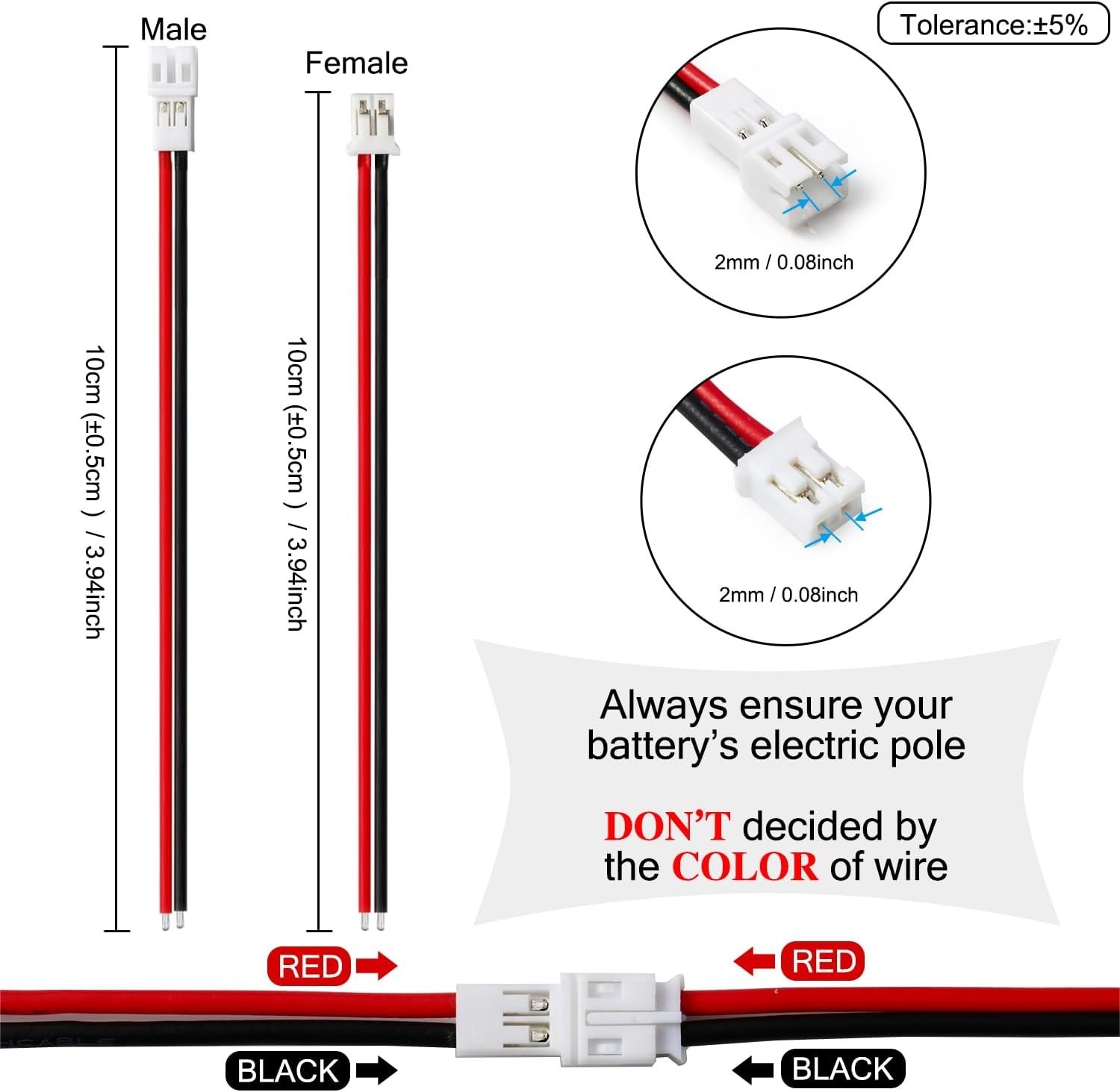 Versatile 30 Pairs JST PH 2.0mm Connectors with UL1007 Tinned Wire for Projects