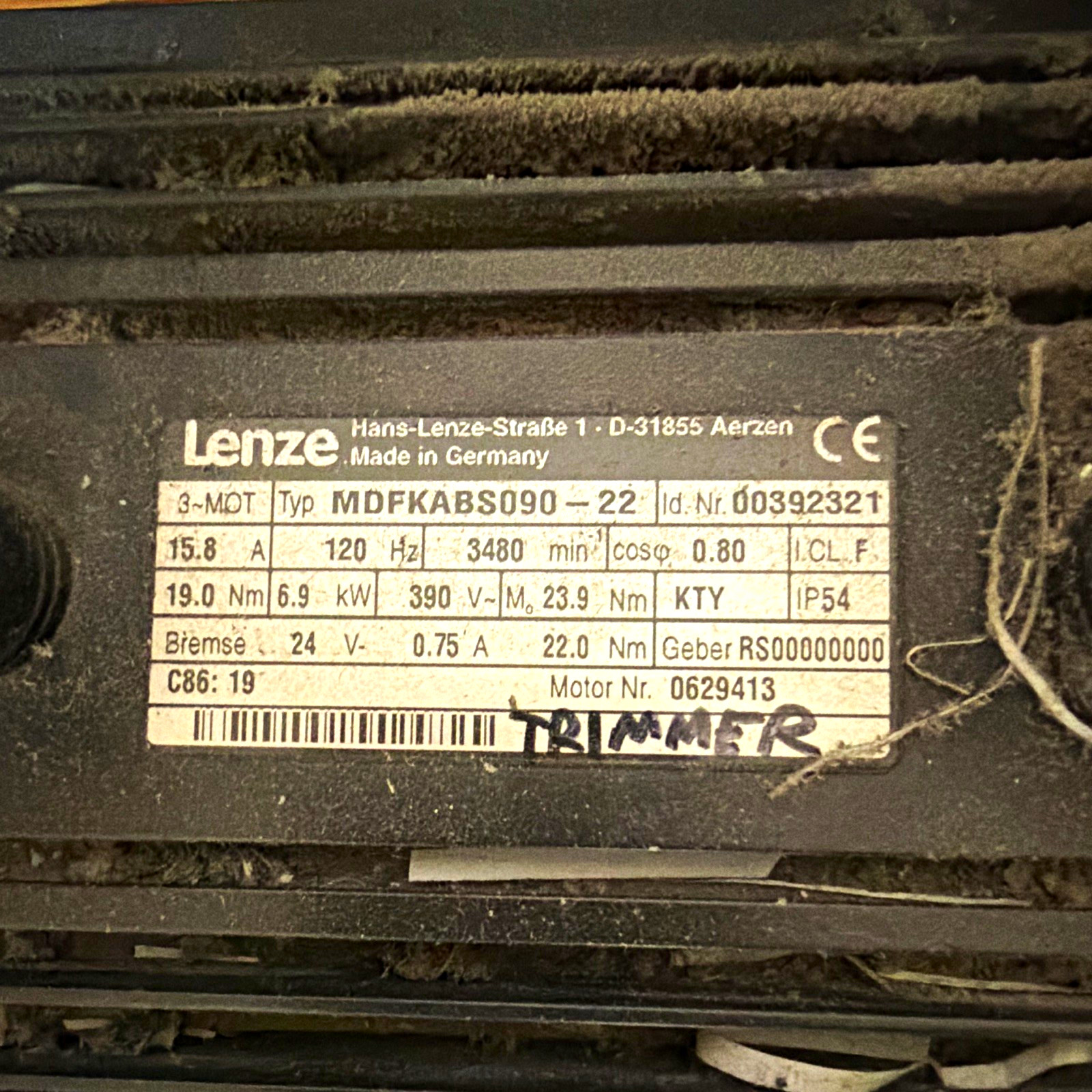 Lenze MDFKABS090-22 3-Phase AC Servo Motor 390V 6.9kW 3480RPM IP54