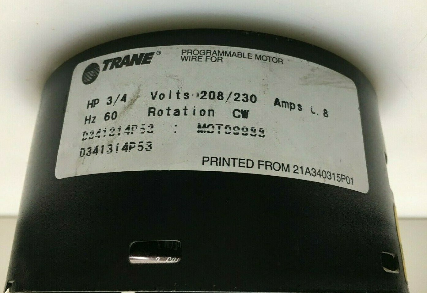 GE Module only 3/4 HP TRANE D341314P53 MOT09988 Rotation CW 208/230V used #Z501