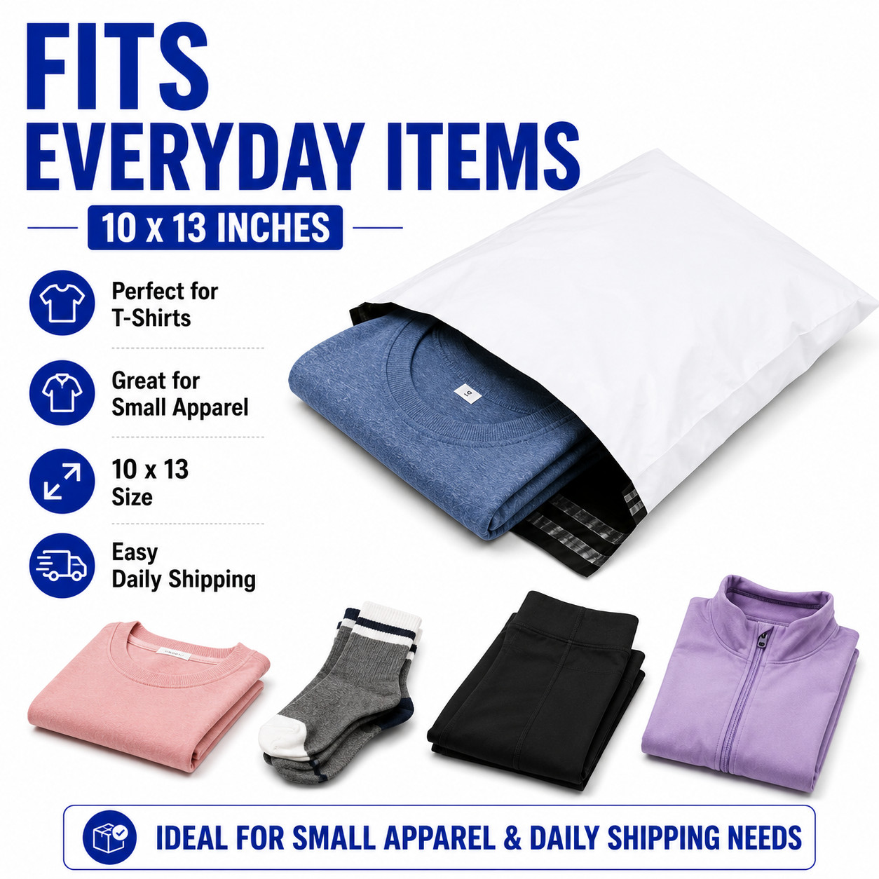 10×13 Poly Mailers 2 Mil White Shipping Bags Self Seal Waterproof Bulk Packs