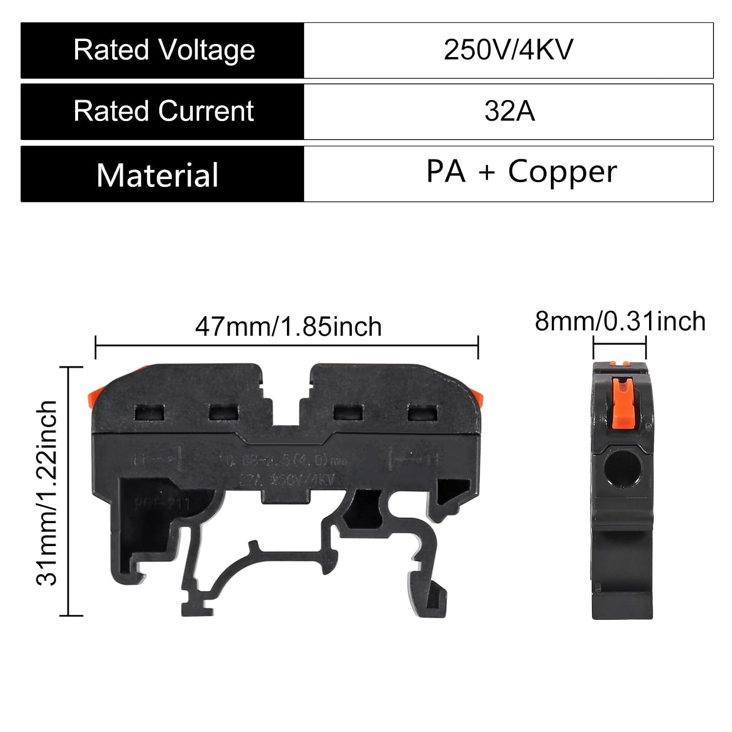 DIN Rail Terminal Blocks Kit, 30PCS Universal Compact Wire Wiring Connector with