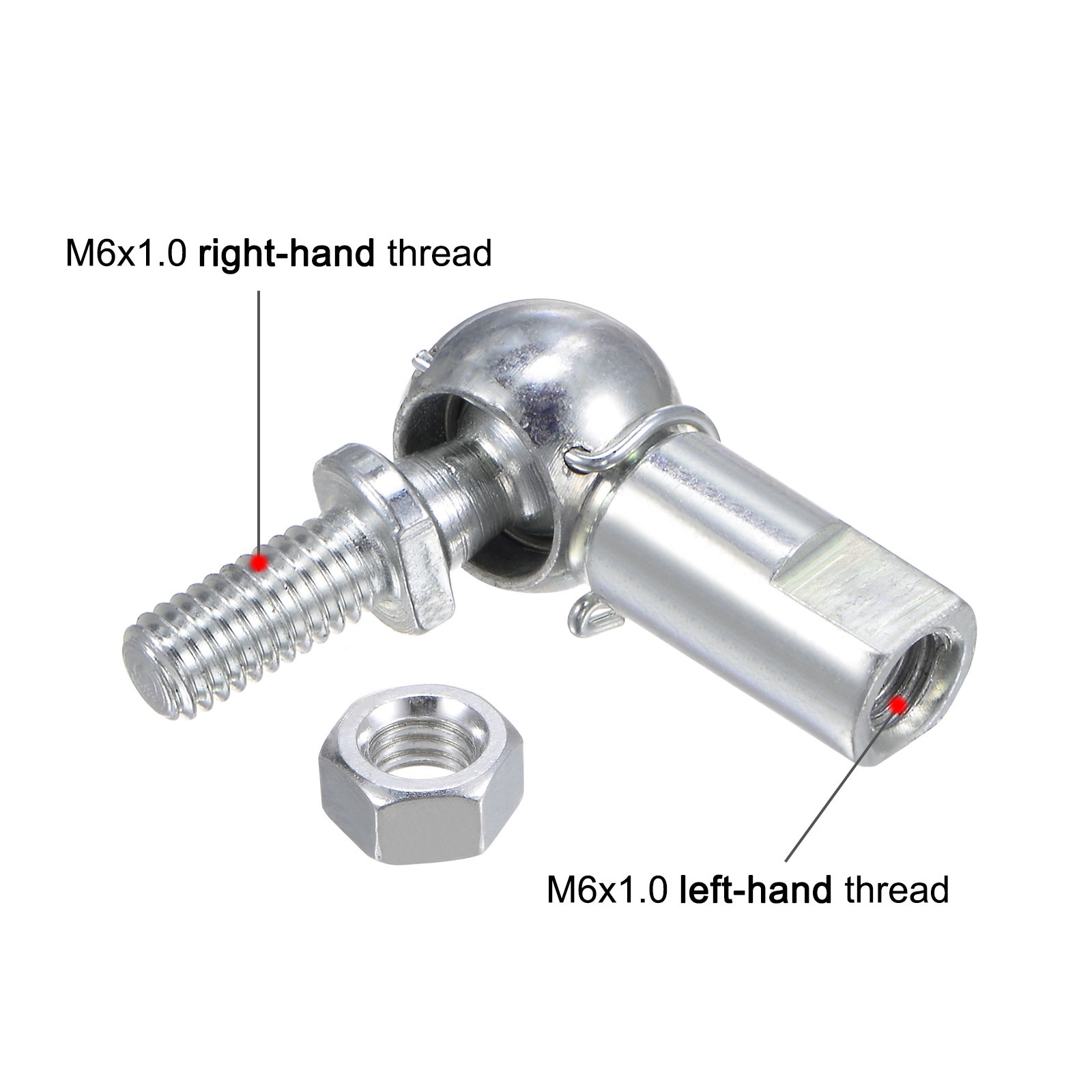 2pcs CS10 M6 Angle Ball Joint M6x1.0 Right Hand Male and Left Hand Female Thread