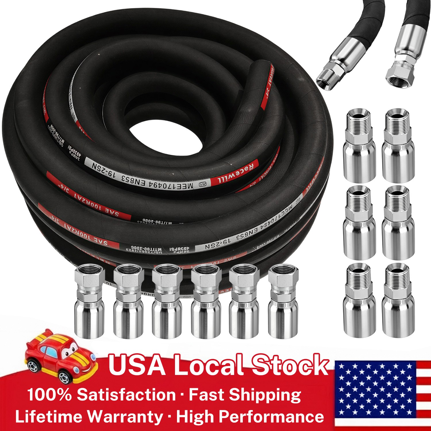 Hydraulic Hose Kit 33FT Hose + Straight 3/4″ JIC Female & 3/4″ NPTF Male Fitting
