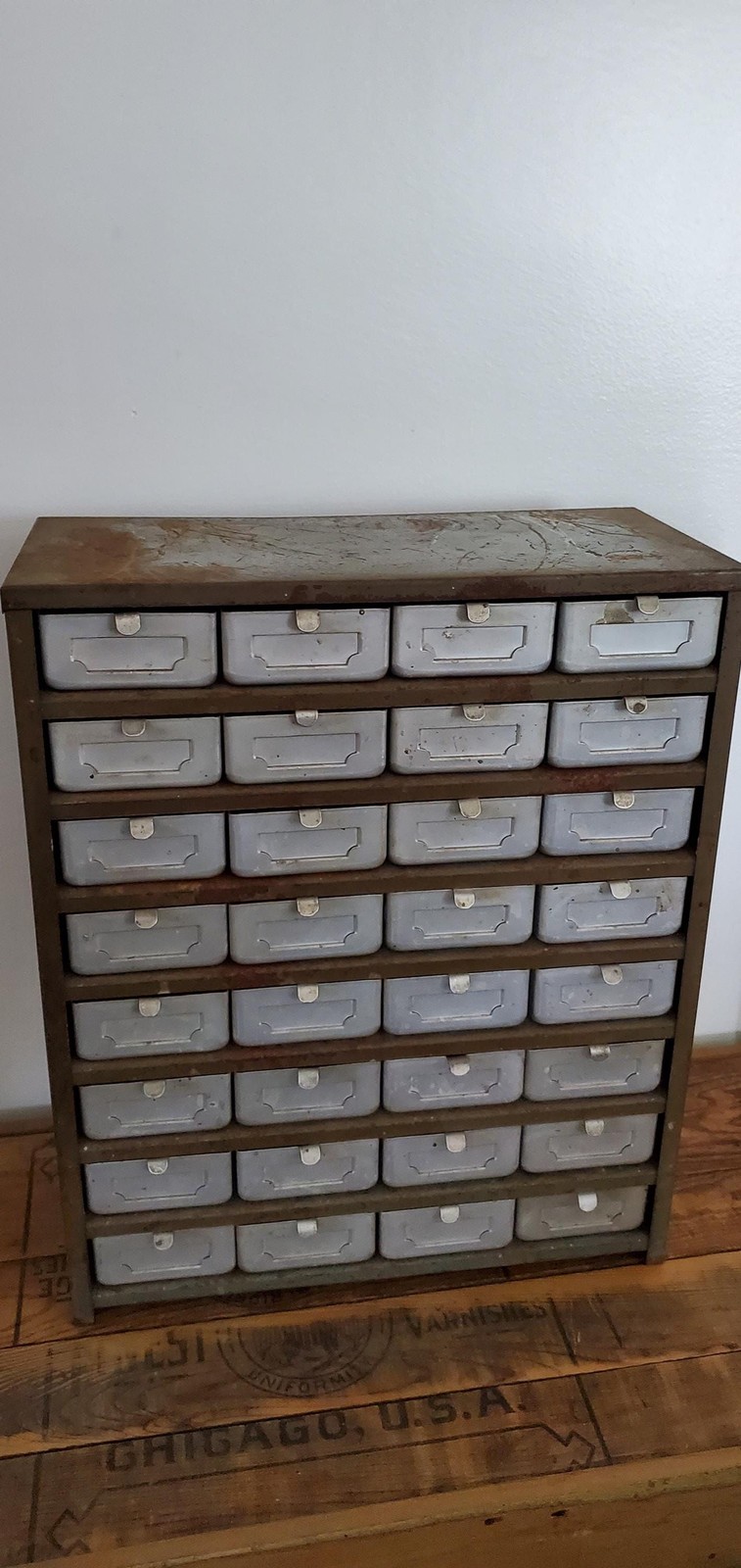 Industrial Vtg Metal Parts Drawer Hardware Bin w 32 Aluminum Drawers c.1950s