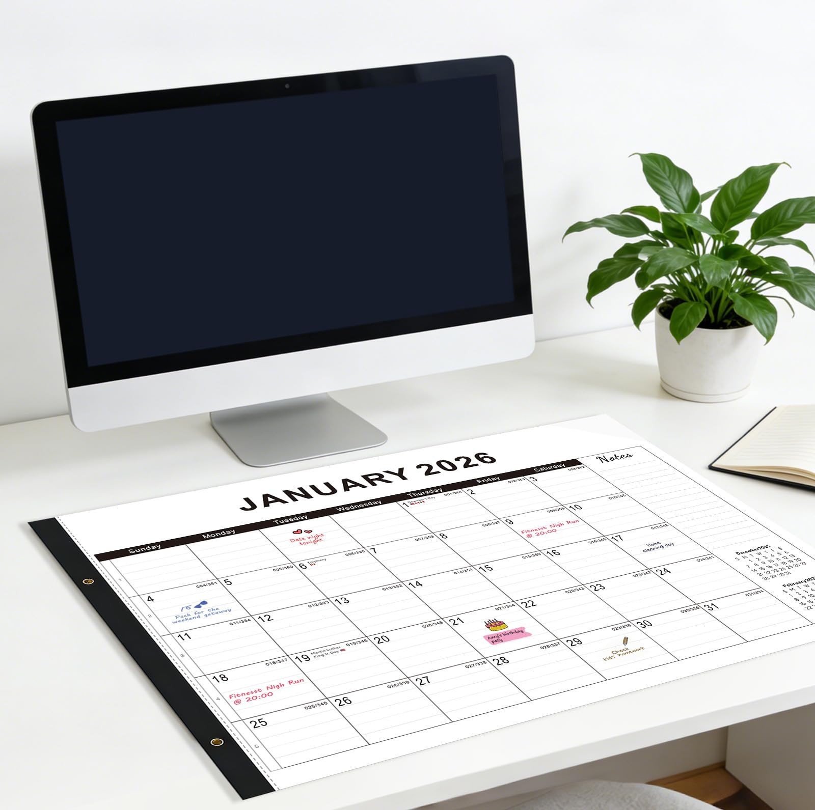 Desk calendar 2026-2027 22″x17″ paper(04/2026-10/2027) – 22″W x 17″H, Black