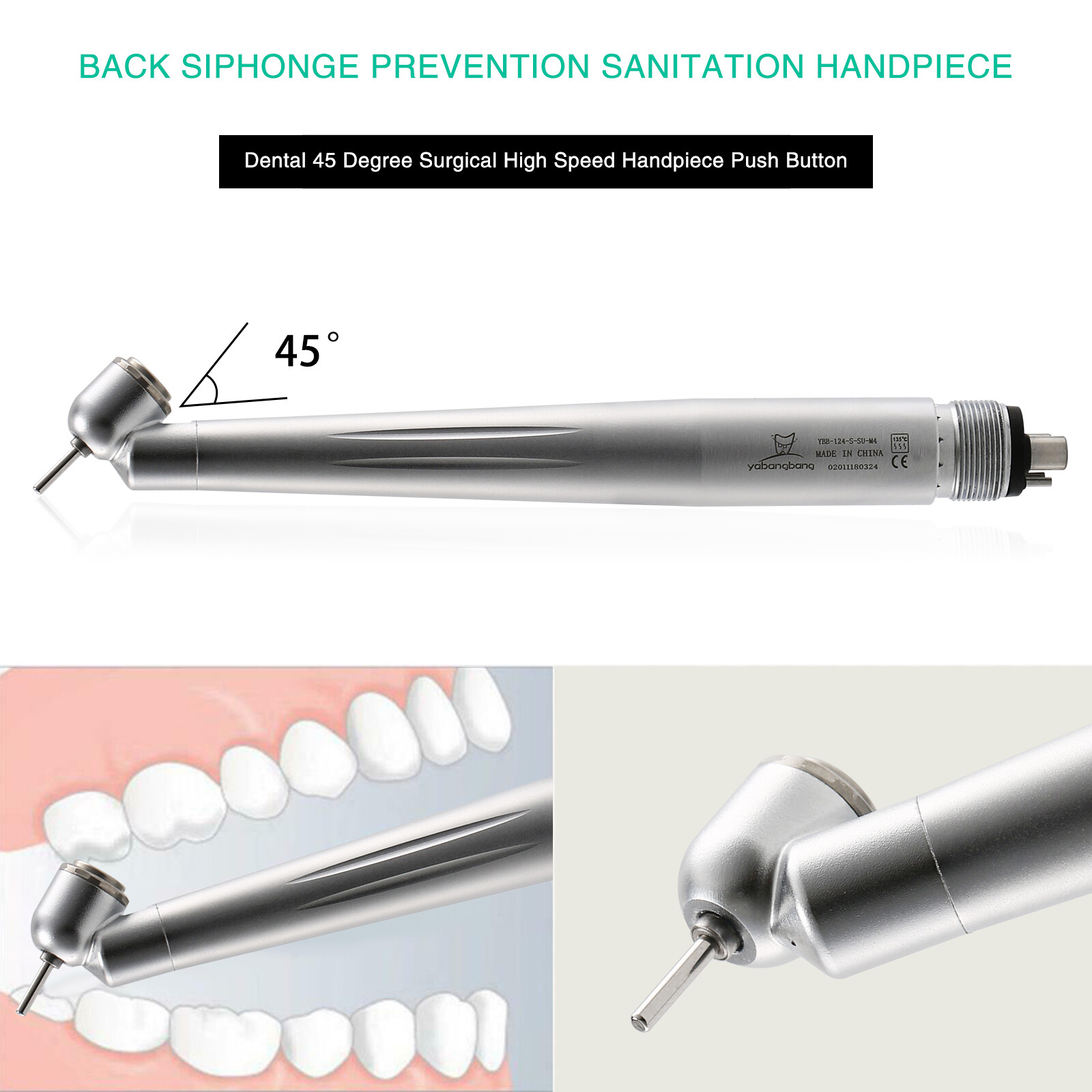 1-5pcs Dental 45 Degree Surgical High Speed Handpiece Push Button 4Hole WCA4