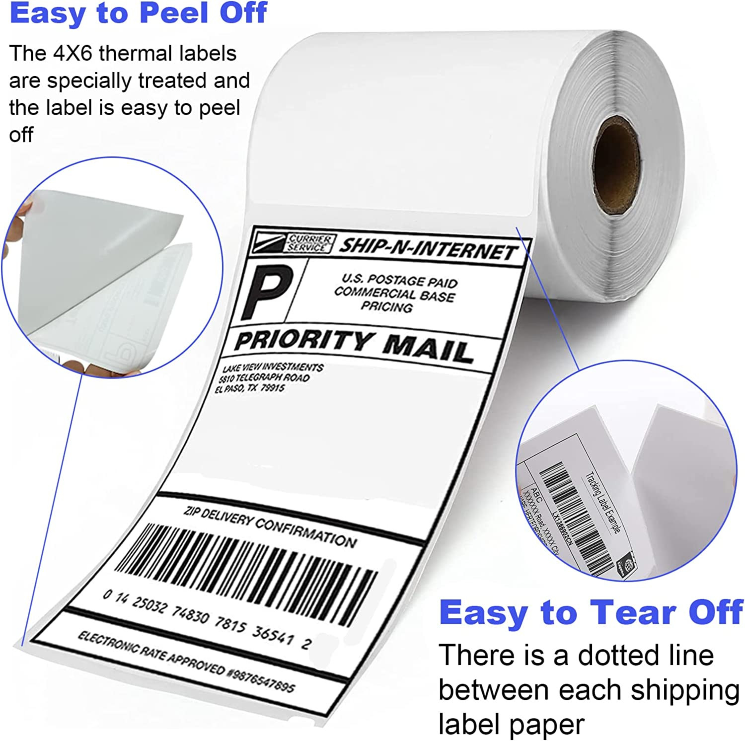 4 Rolls 4X6 Direct Thermal Shipping Labels, 250 Labels per Roll, 1″ Cor