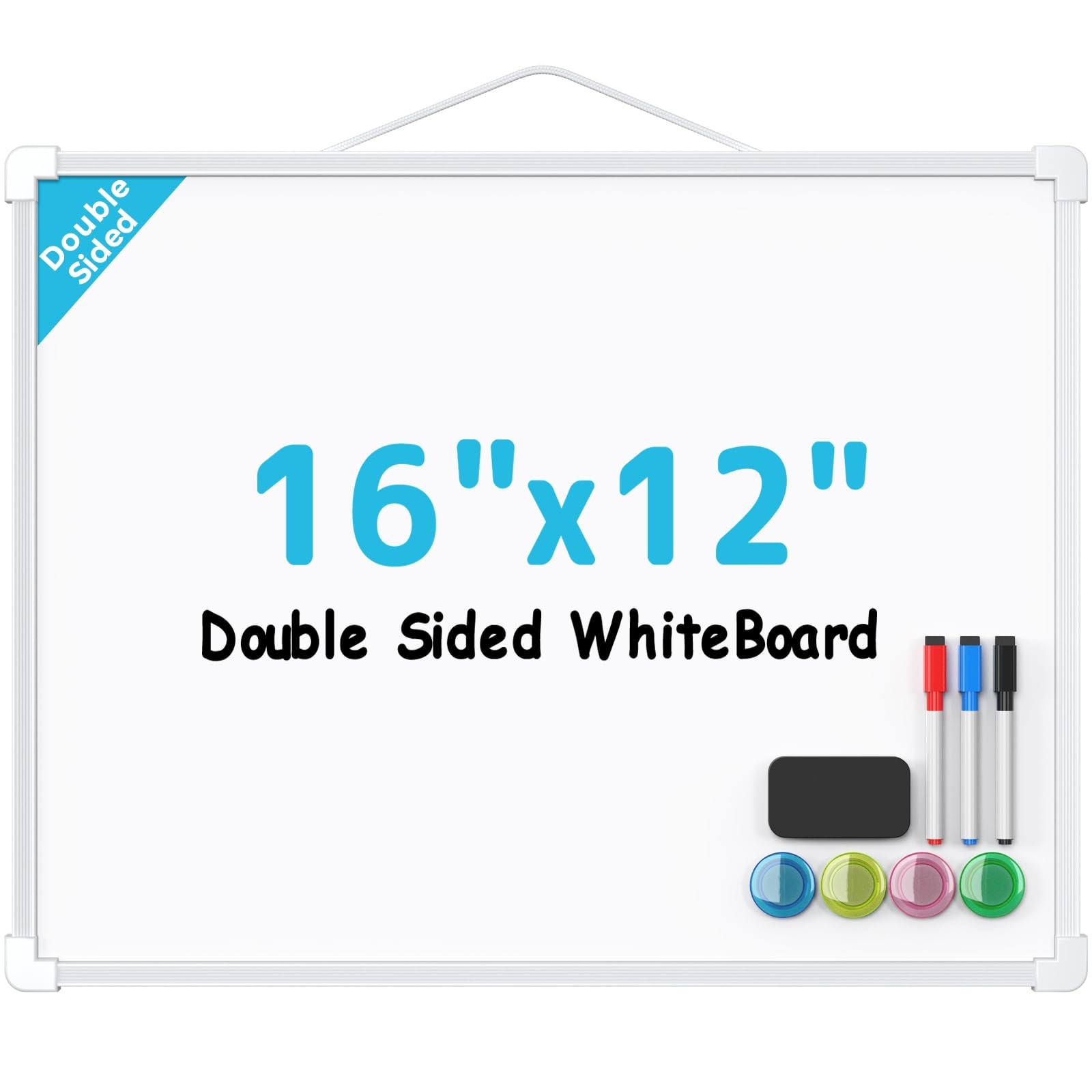 Double-Sided Dry Erase Board for Wall, 16″X12″ Hanging Whiteboard, Small Dry Era