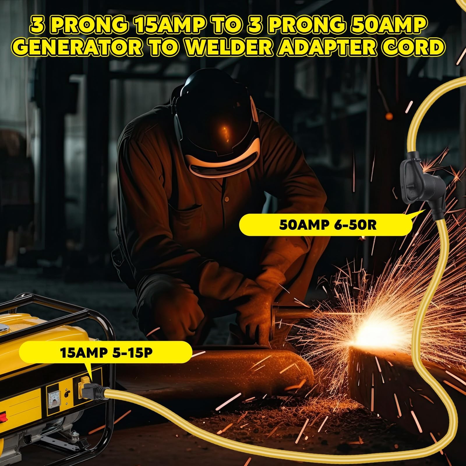 10 Ft 15 Amp Welder Adapter Extension Cord NEMA 515P to 650R STW 10AWG/3C