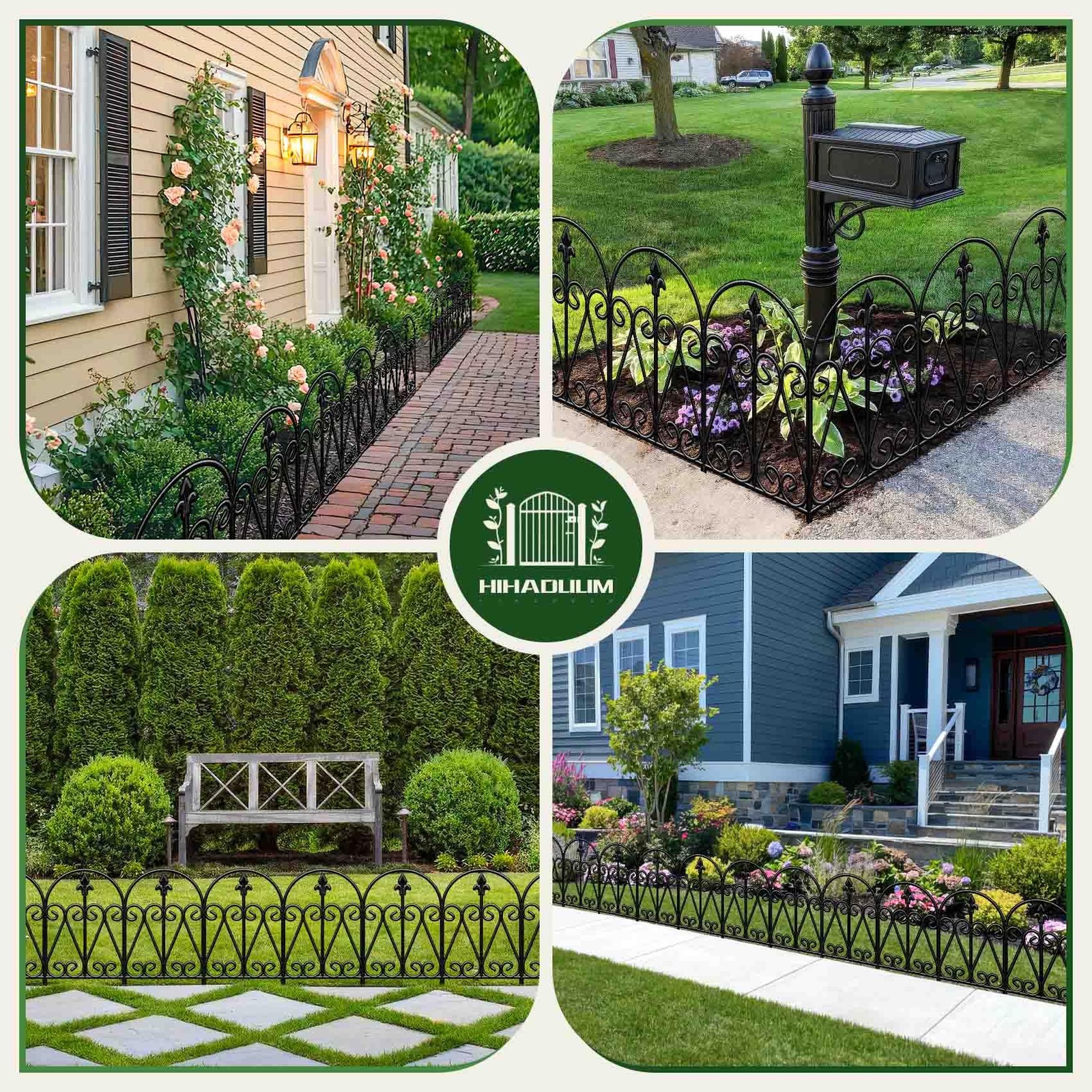 HIHADUUM 24.5in (H) x 10.8ft(L) Decorative Garden Fence, 10 Pack Heavy Black