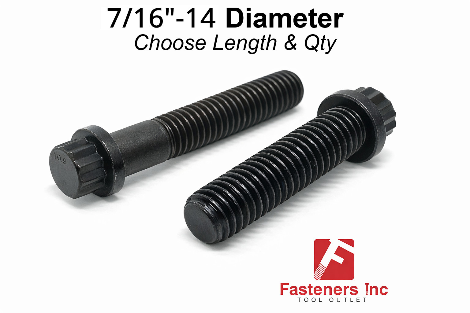 7/16″-14 Coarse 12-Point Flange Screws Alloy Steel Black (Pick Length & Qty)