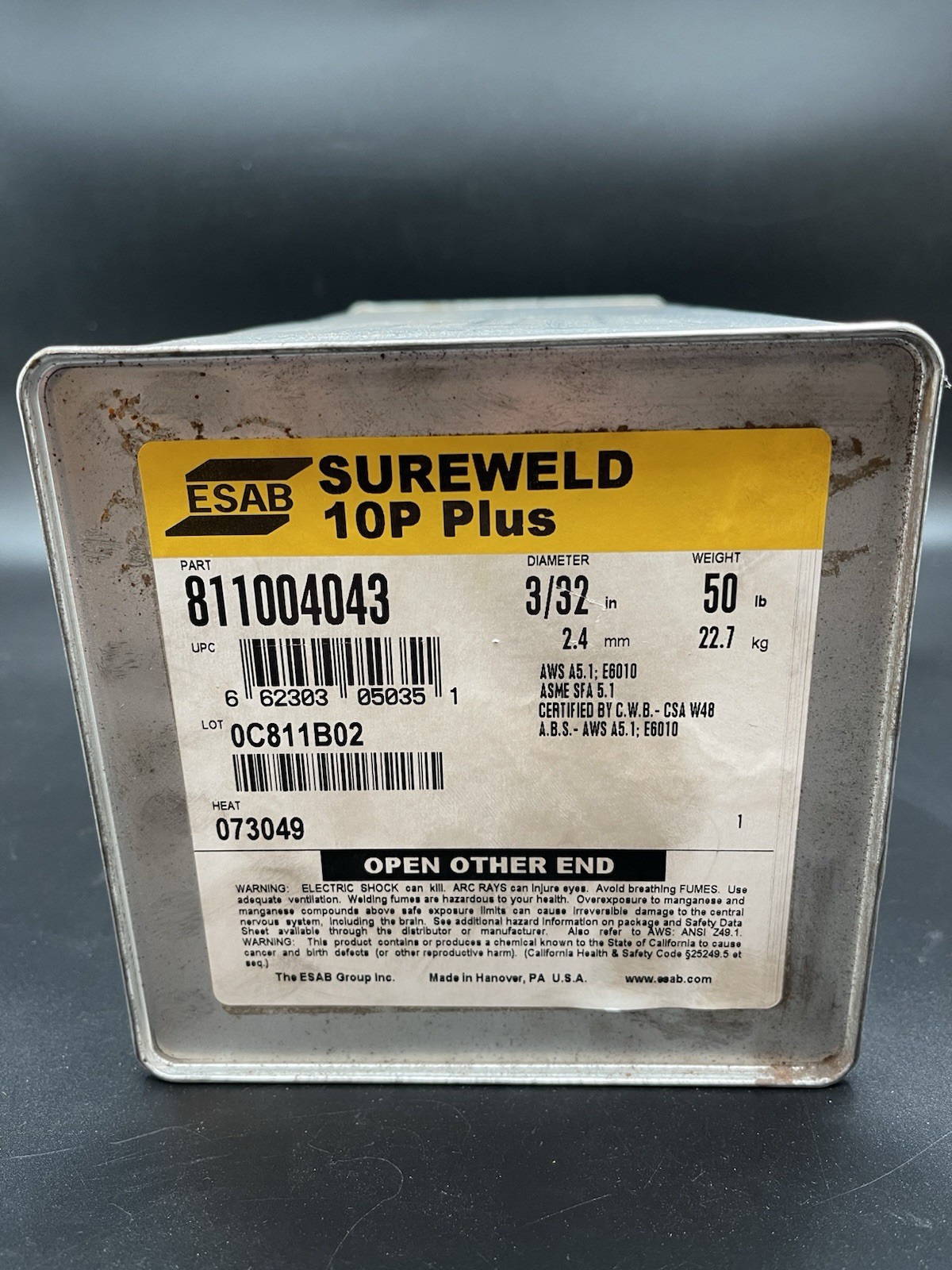 | 50 lbs. | ESAB Sureweld 10P Plus 811004043 Stick Electrodes AWS A5.1 E6010