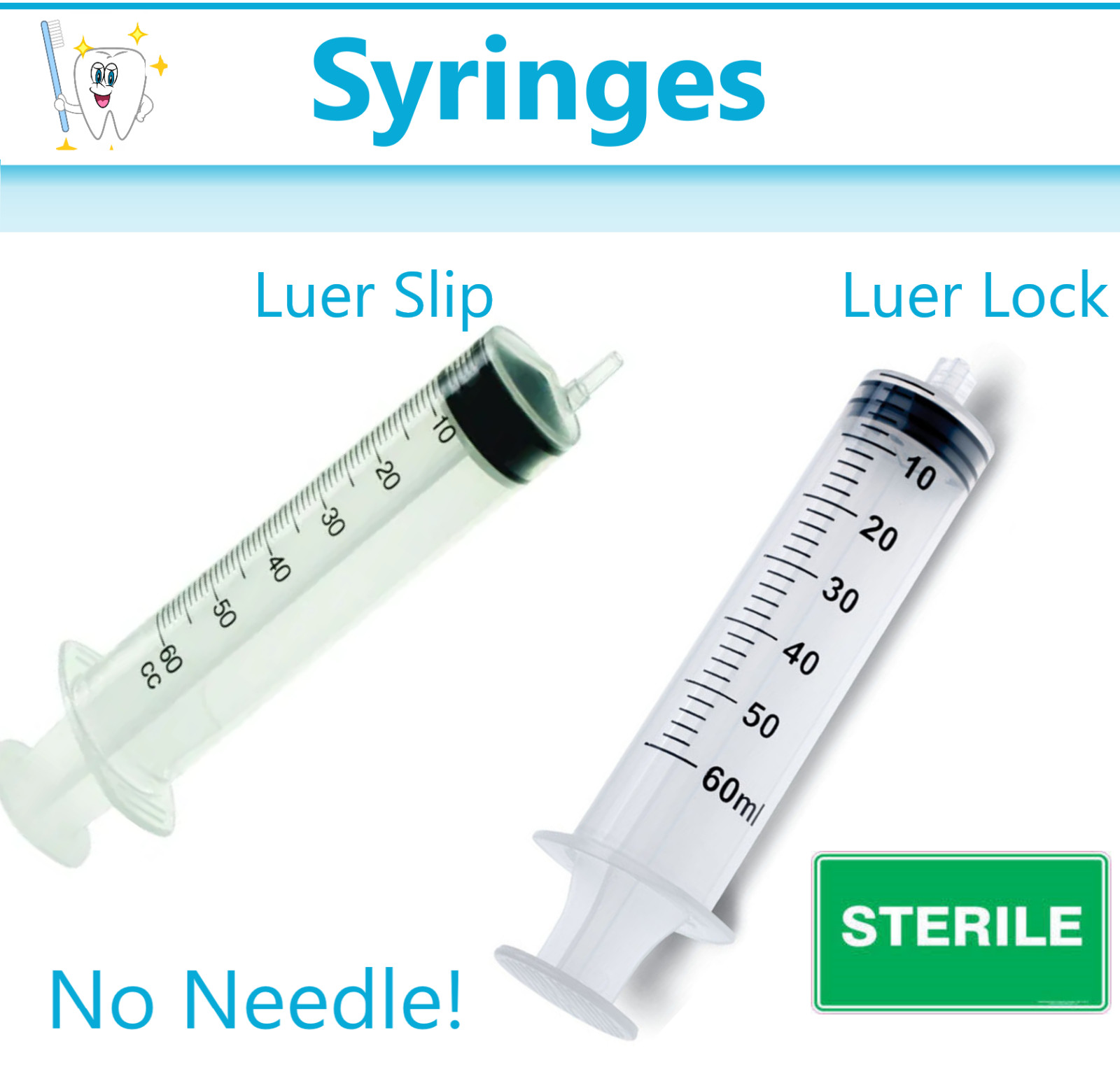 60ml / 60cc Syringe (No Needle) Syringe, Luer Slip, 50-60cc, With Cap, Eccentric