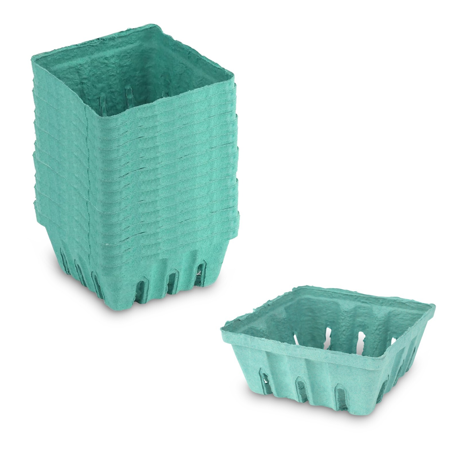 MT Products 1/2 Pint Green Molded Pulp Fiber Vented Berry Baskets – Pack of 15