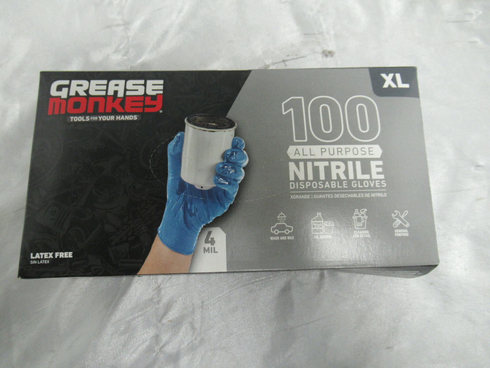 Grease Monkey Nitrile Gloves Blue XL 4MIL Latex-Free 100 Count