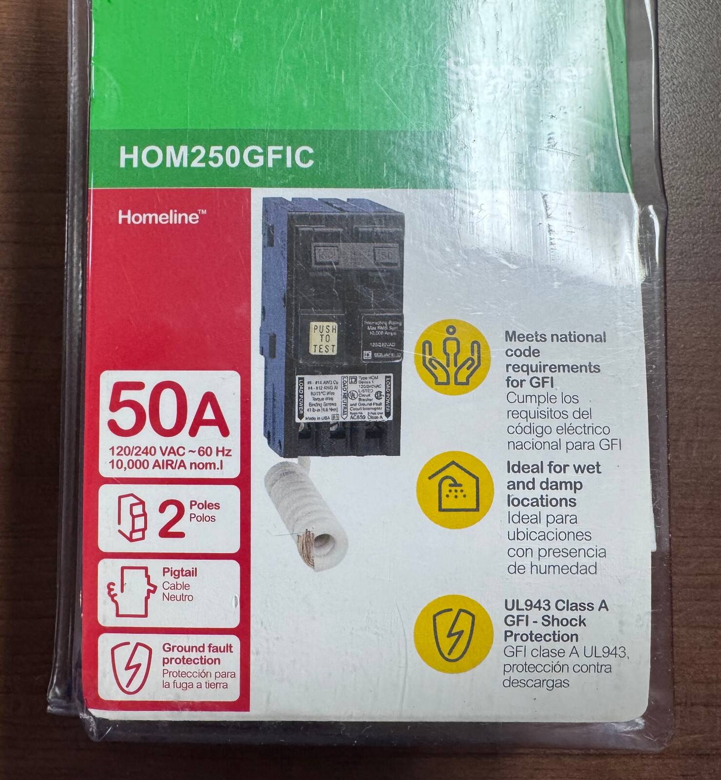 Square D Schneider Electric HOM250GFIC Homeline 50A 2-Pole GFCI Circuit Breaker