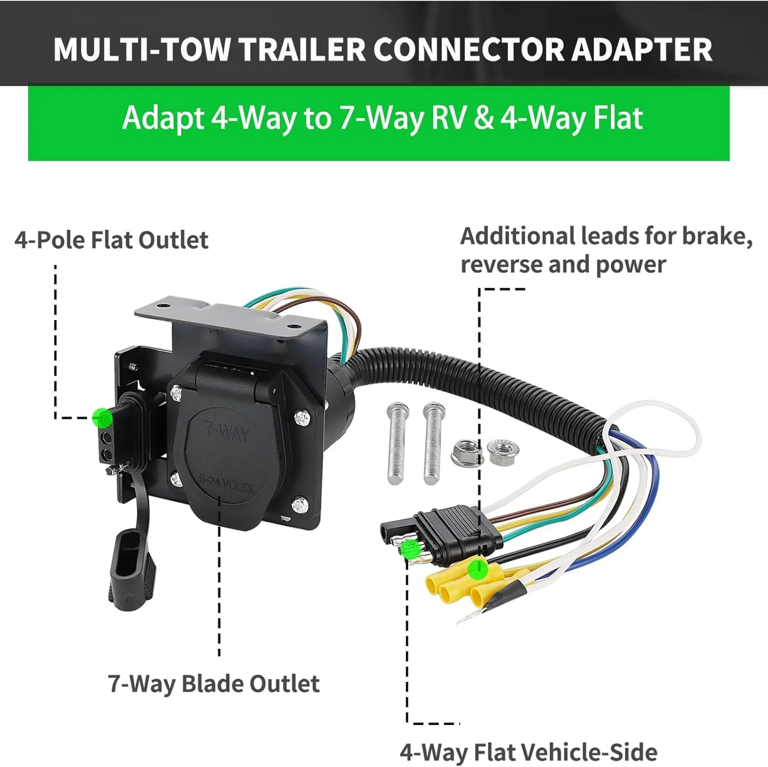 MECMO Multi-Tow 4 Way Flat to 7 Way Blade and 4 Flat Trailer Adapter with Custom