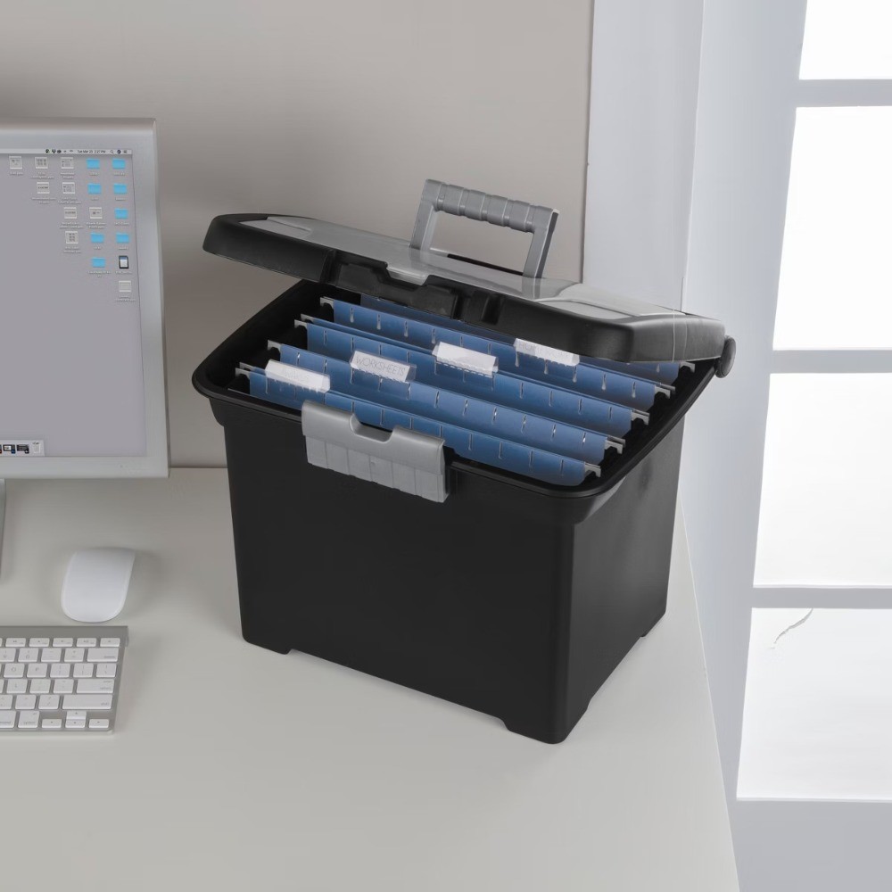 Medium Letter File Box 8.5×11 Plastic Storage Organizer with Handle Black