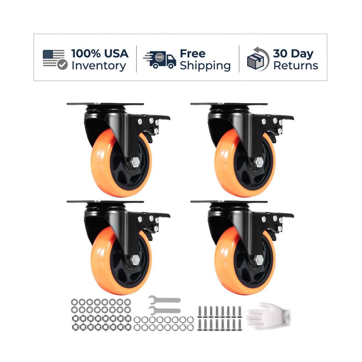 VEVOR 4 Inch Swivel Caster Wheels Set of 4 Heavy Duty PVC Locking 350 lbs