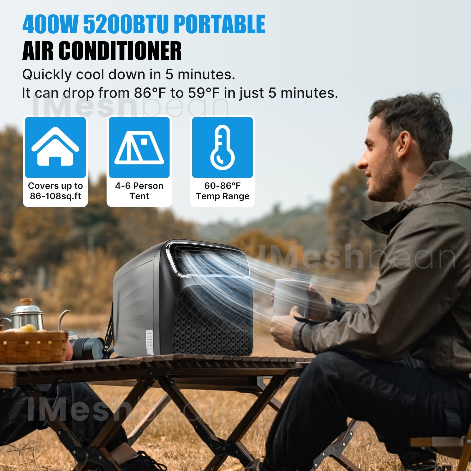 3 IN 1 Portable Air Conditioner 4095 BTU Tent Air Conditioning Outdoor Camping