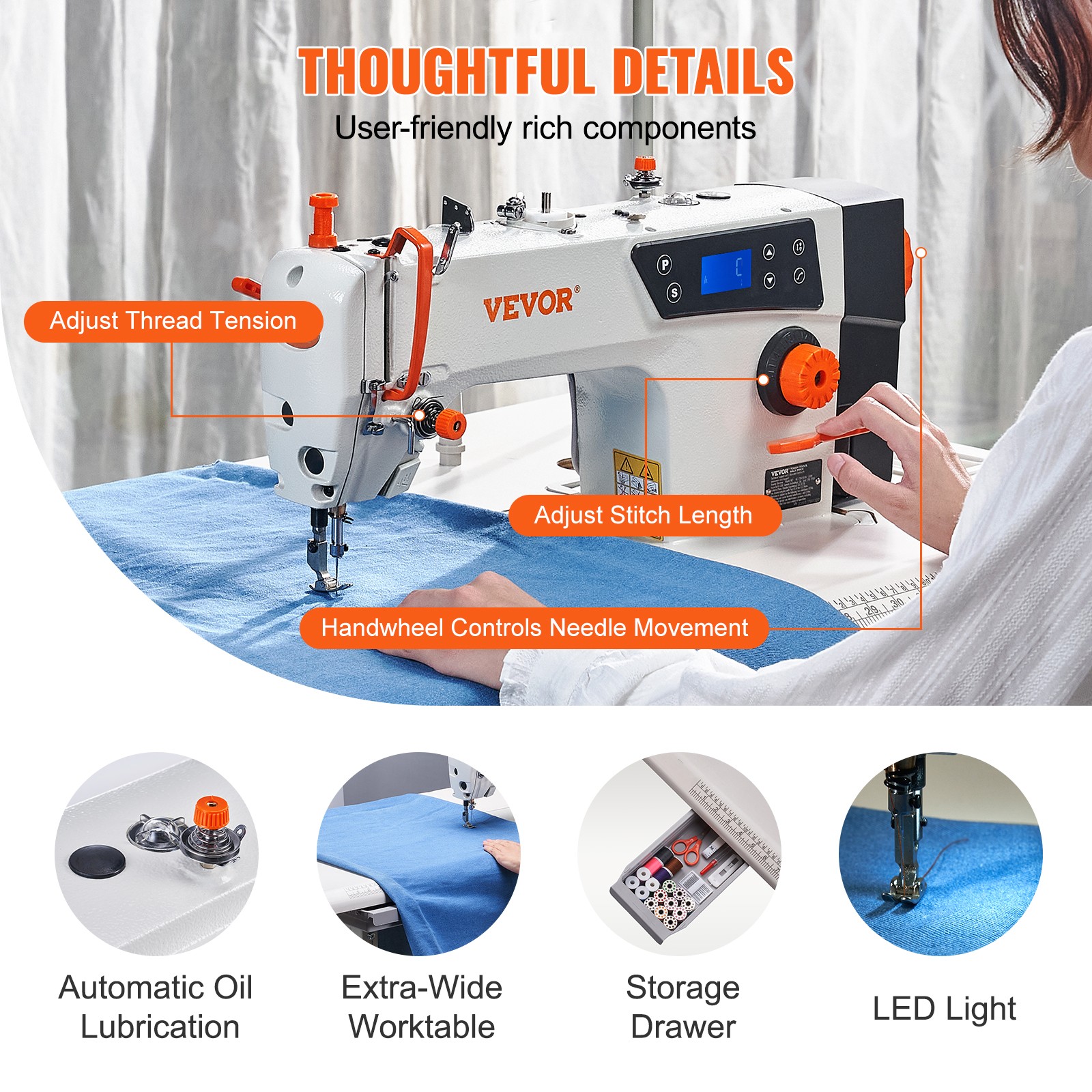 VEVOR Industrial Lockstitch Sewing Machine Lockstitch 550W Servo Motor and Table