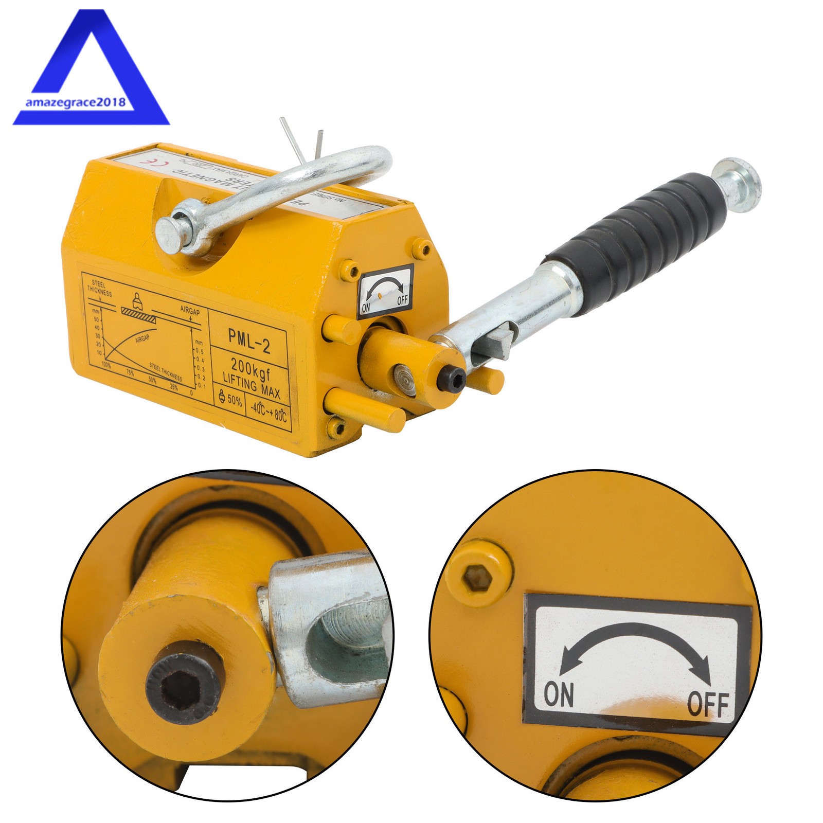 Magnetic Lifter Lifting Magnet 440 lbs/200 kg 2.5 Safety Factor Neodymium Hoist