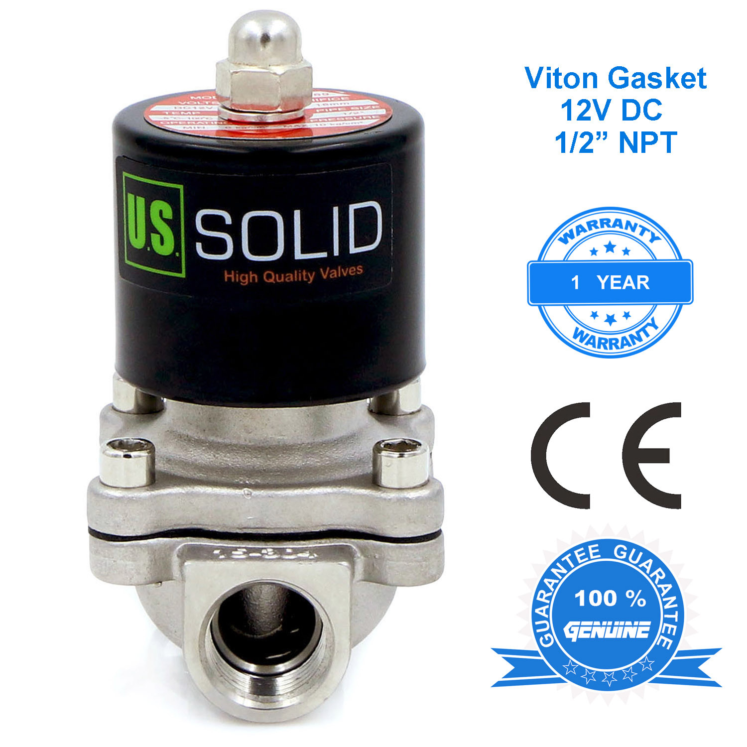 U. S. Solid 1/2″ Stainless Steel Electric Solenoid Valve 12V DC Normally Closed