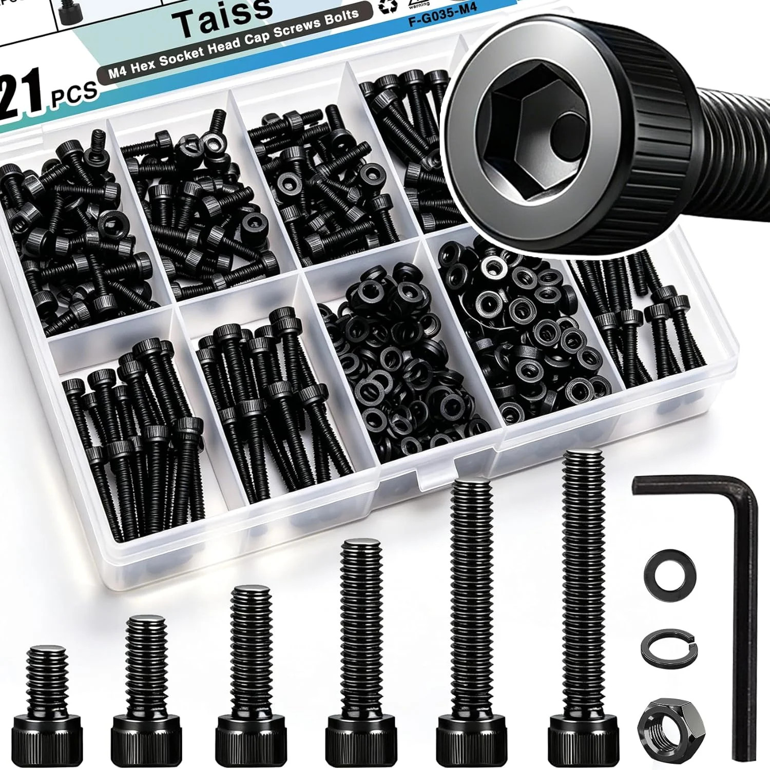 380PCS M4 Screw Kit M4x6/8/12/16/20/30mm 6 Size Hex Socket Head Cap Screws,M4 Bo