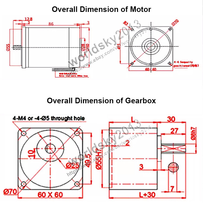 DC12-24V 10-600rpm 15W Large Torque Gearbox Speed Reduction Gear Motor Φ60x130mm