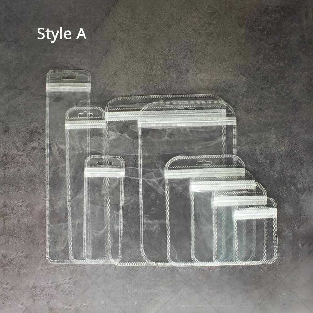 Multi-Size Clear/Clear/Clear Glossy Flat Mylar Zip Lock Pouch Bag w/ Hang Hole
