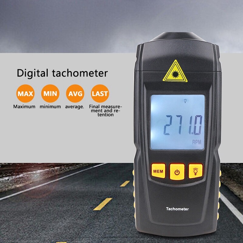 Digital Laser Tachometer Auto Range RPM Tach Meter Non-Contact LCD Backlit Gauge