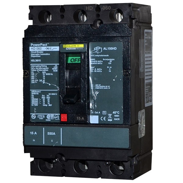 HDL36015 Schneider Electric 15A 600V 3P Powerpact Circuit Breaker -SES