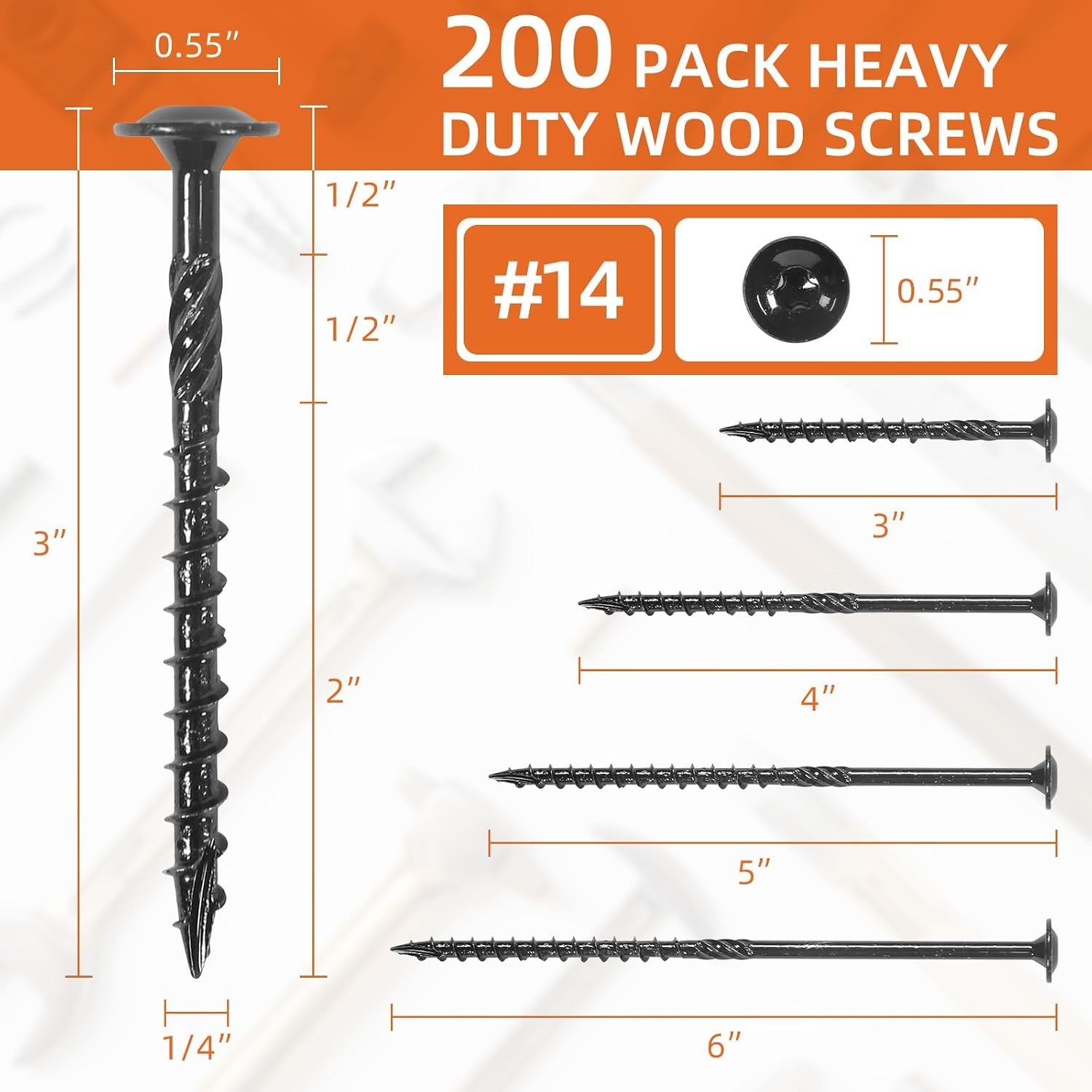 #14 x 3 Wood Structural Screws, Wood Screws, 200Pcs Lag Screws 3 Inch, Rust Resi
