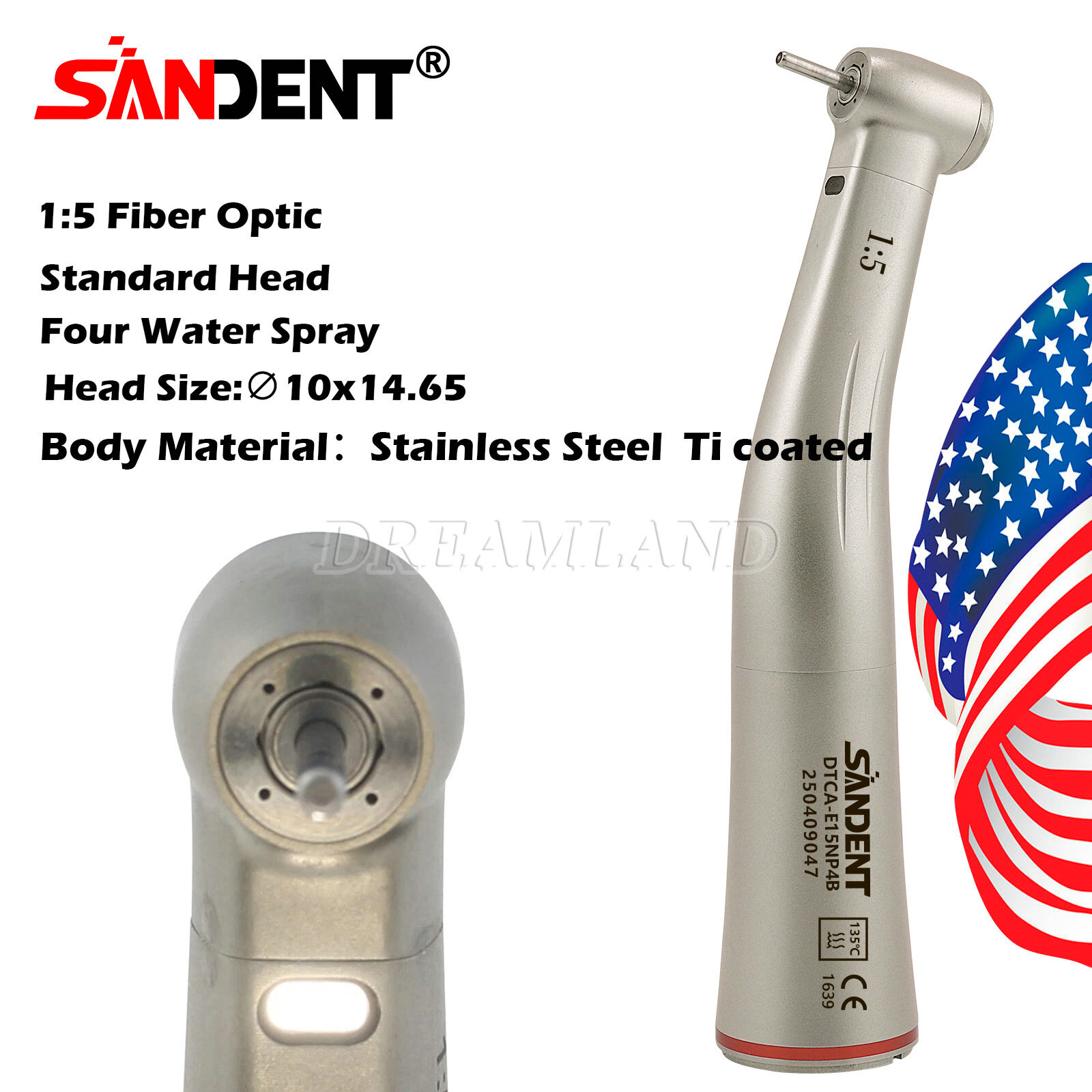 3pcs SANDENT Dental 1:5 LED Contra Angle Handpiece High Speed for Electric Motor