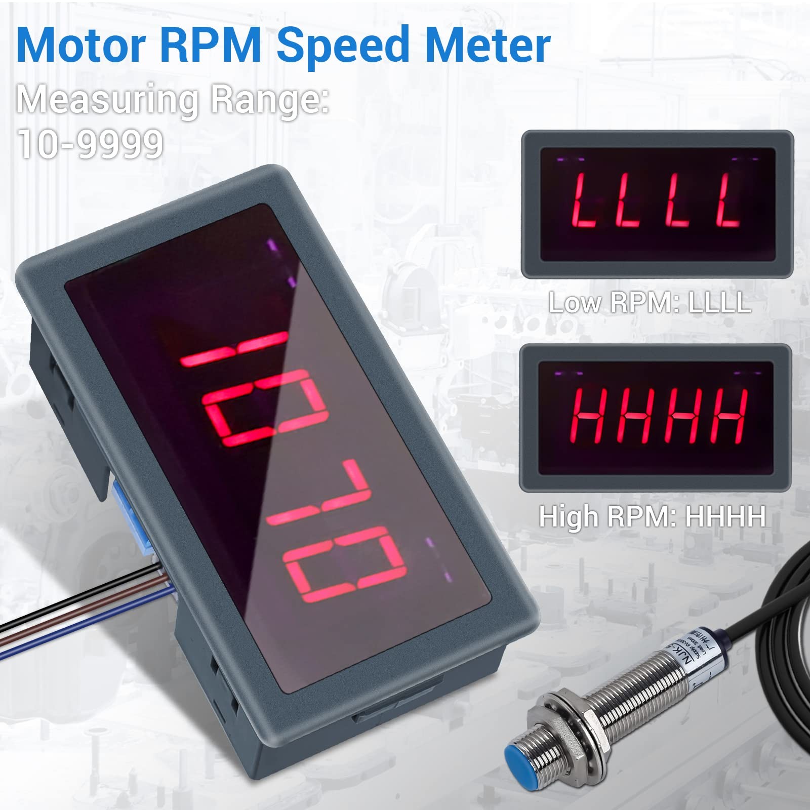 ICSTATION 4 Digital Red LED Tachometer RPM Speed Meter AC 110V-230V Digital…