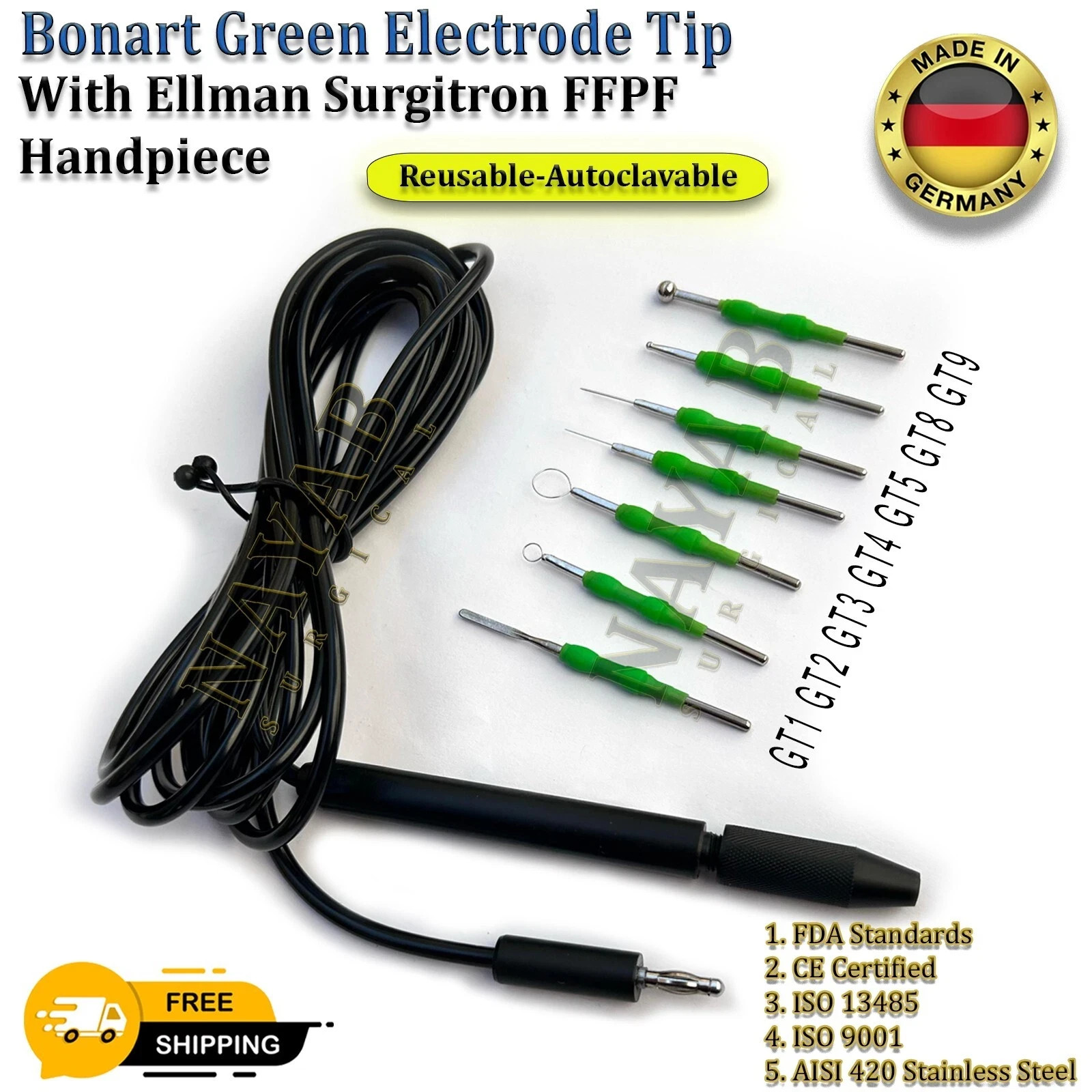 Bonart Green Electrode Tips ART-E1 Electro & Bonart Surgitron Handpiece CE.