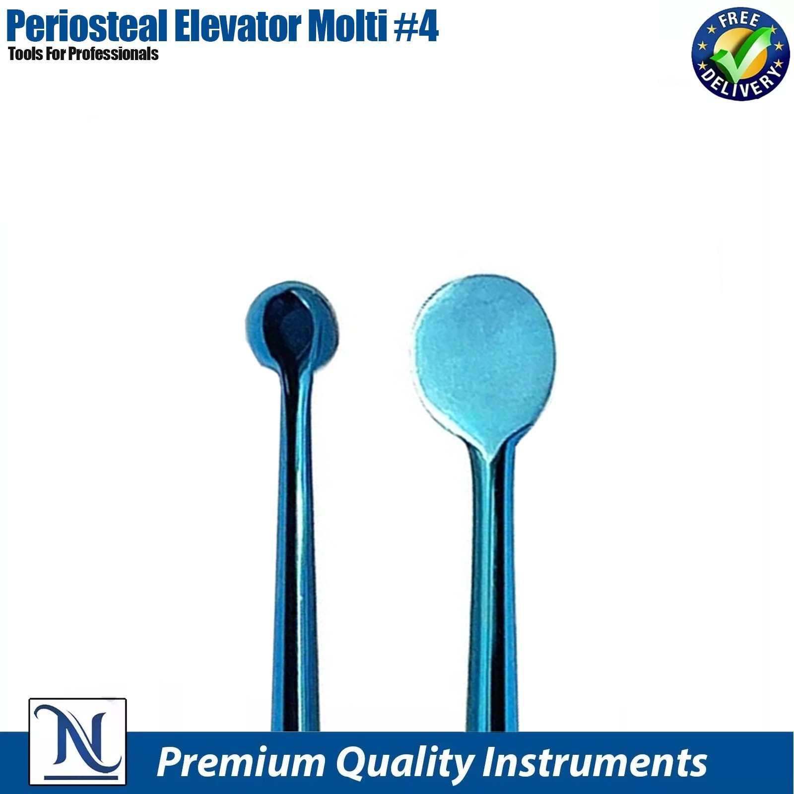 X10 Dental Periosteal Elevator Molt # 4 Blue Titanium Coated Double Ended German
